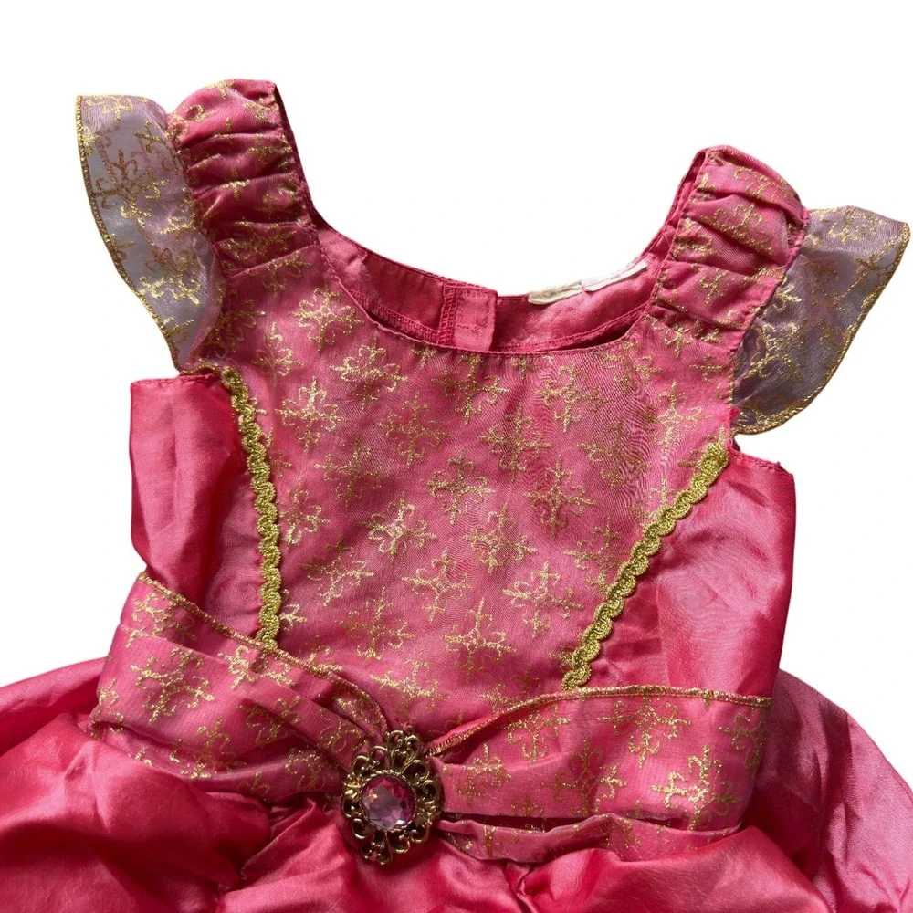 Pink Princess Costume Dress Gold Glitter Filigree Need Dry Clean Toddler Girls